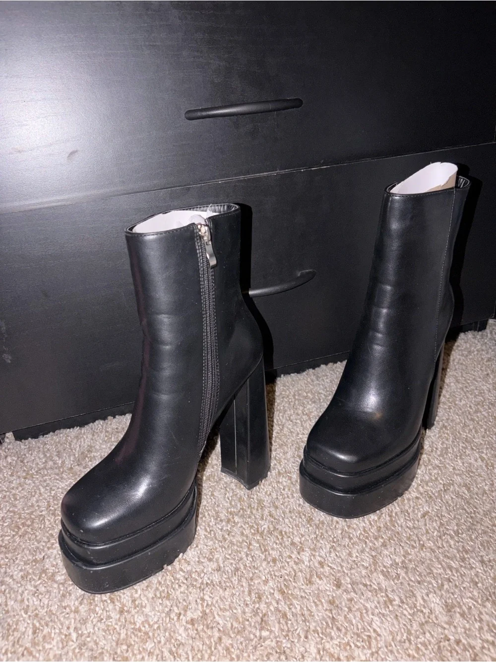 High Platform Black Ankle Boots - Women